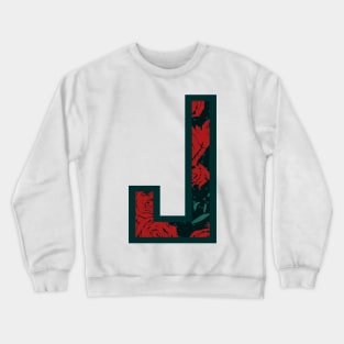 Modern Rose Floral Initial Name Alphabet - Letter J Crewneck Sweatshirt